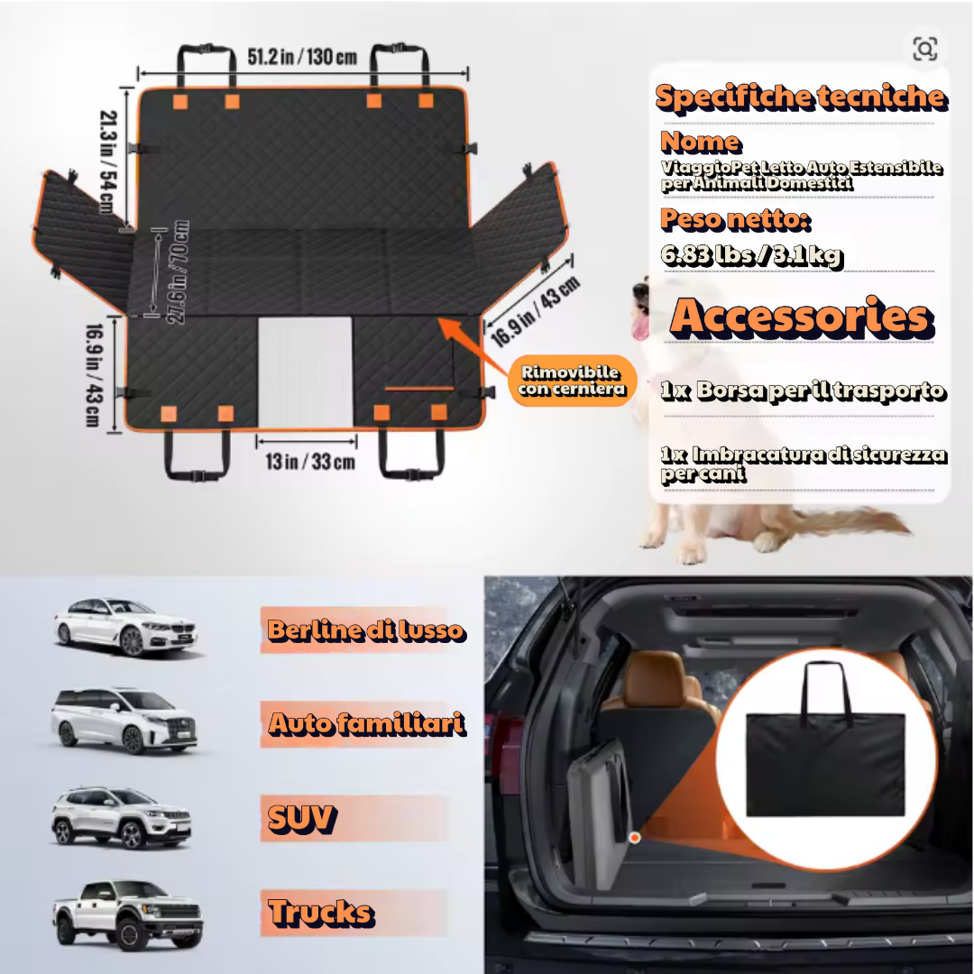Veinese™ ViaggioPet Letto Auto Estensibile per Animali Domestici