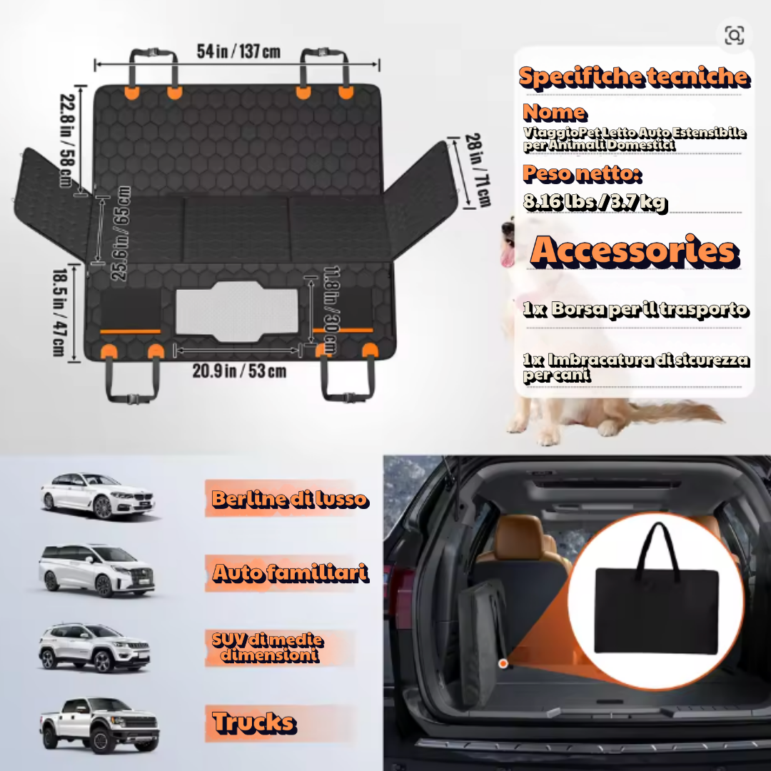 Veinese™ ViaggioPet Letto Auto Estensibile per Animali Domestici